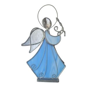 Swirled Blue Stained Glass Standing Angel 7" Tall Suncatcher Prism